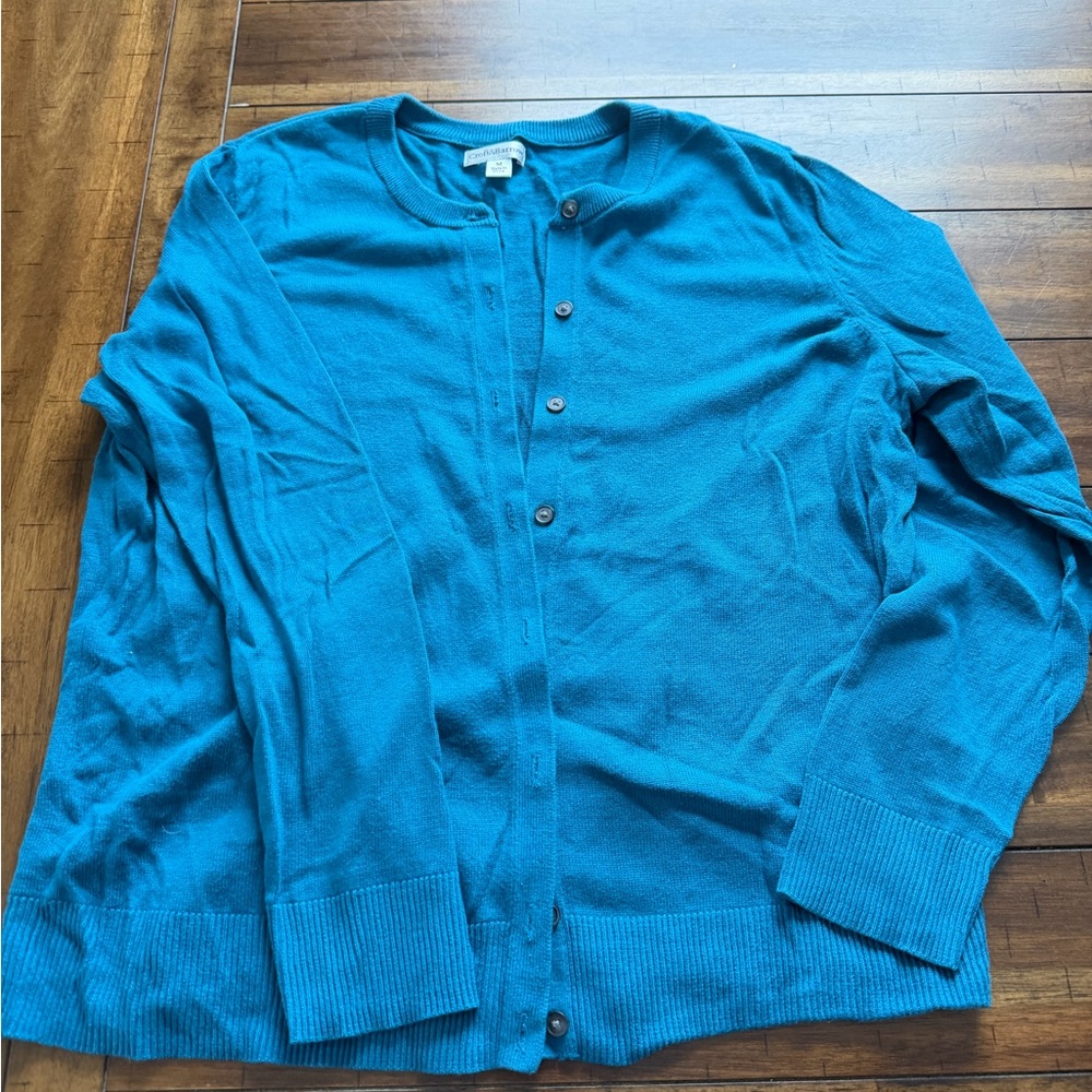 Women’s Croft & Barrow Medium Teal 3/4 sleeve cotton Cardigan